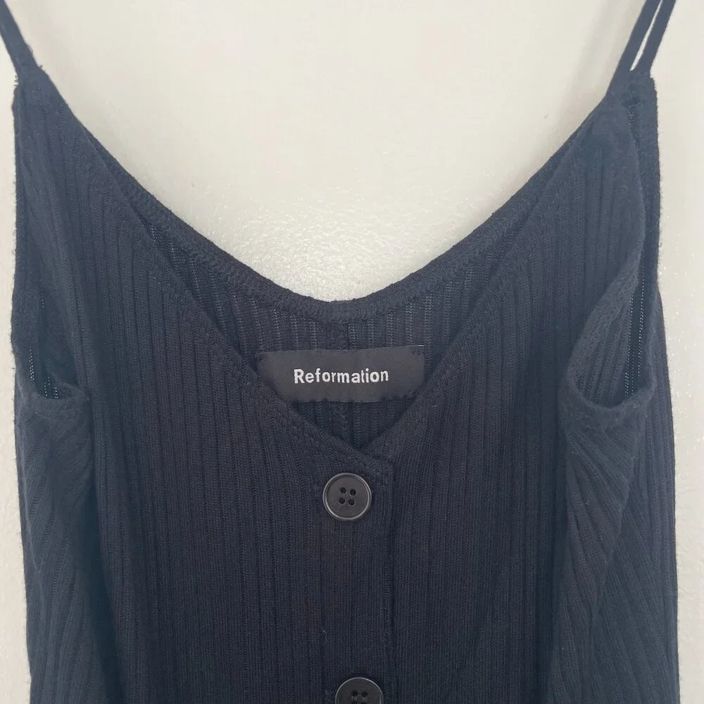 Reformation Ribbed Button Down Knit Midi Casey Dress in black - Picture 7 of 13